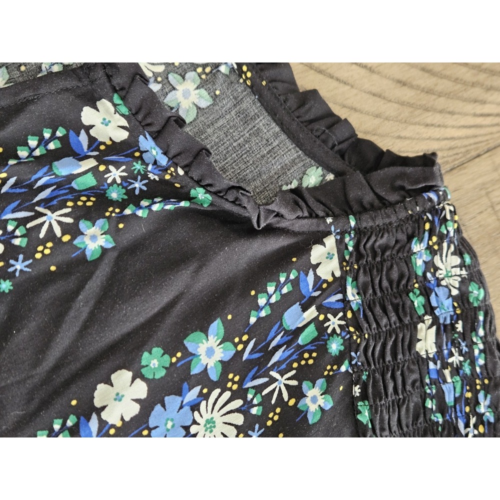Talbots Blouse 3X Black Floral Peasant Puff Smocked Boho Tassels Feminine Flowy - Picture 11 of 12